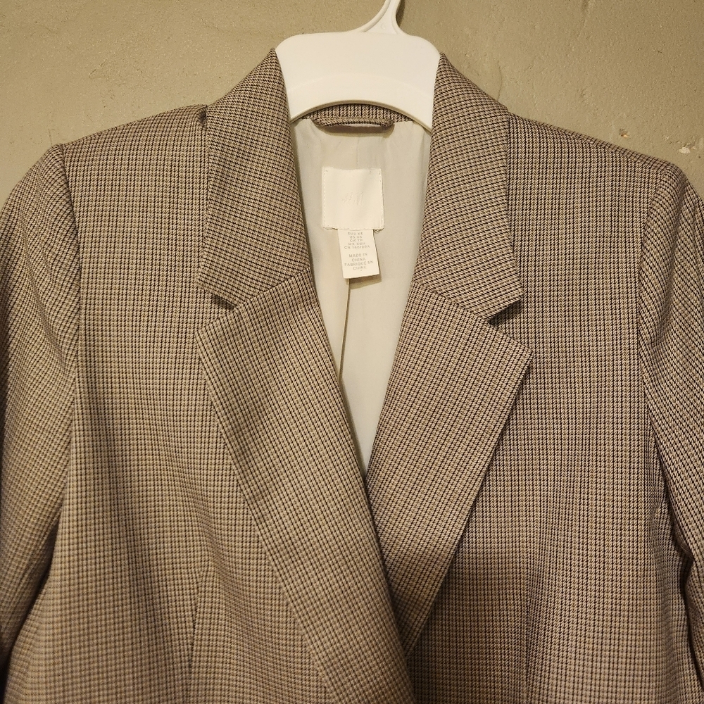H&M Houndstooth wool-blend blazer Beige Tan Size XS - Picture 2 of 6